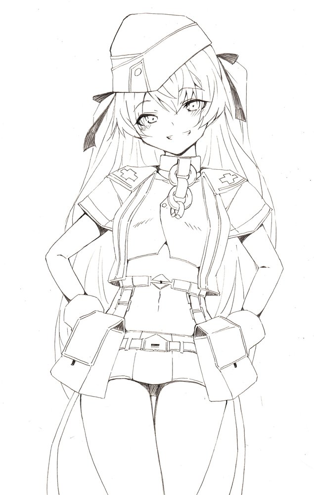 1girl, ash_arms, b-kyuu_ocha, belt_pouch, cape, character_request, collar, commentary_request