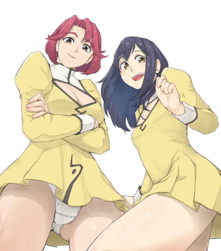 2girls, agent_aika, aika_(series), bangs, bianca_(agent_aika), blue_hair, breasts, brown_eyes