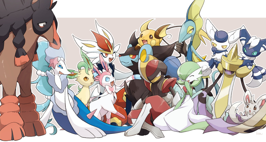 :d, ;d, absurdres, aegislash, bisharp, blue_eyes, brown_eyes, cinderace