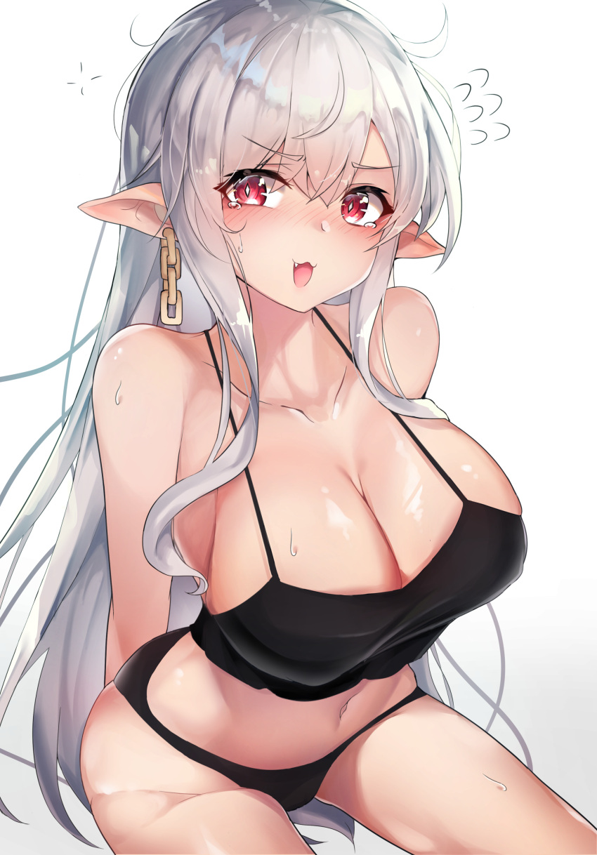1girl, :3, absurdres, bangs, black_panties, blush, breasts, chain