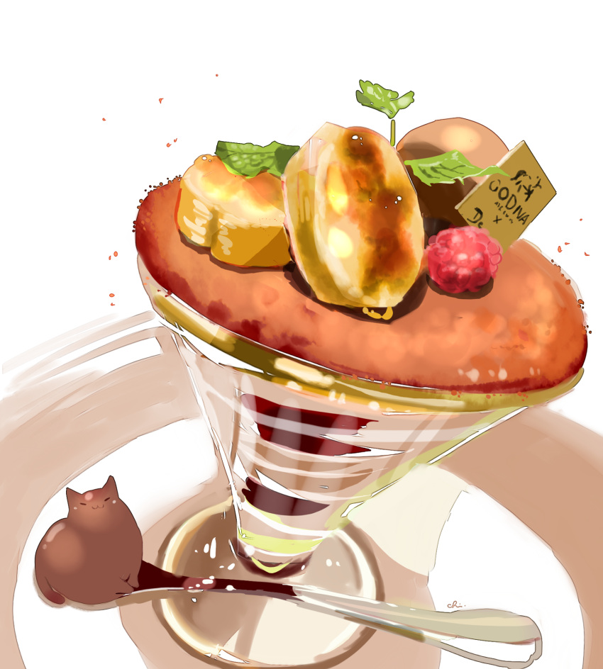 cat, chai, dessert, food, fruit, godiva_chocolatier, highres, no_humans