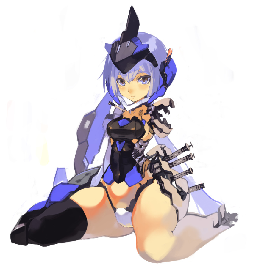 1girl, absurdres, android, blue_eyes, blue_hair, blush, breasts, cyborg