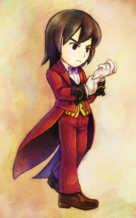 1boy, adjusting_clothes, adjusting_gloves, bangs, black_eyes, black_hair, blush, bow