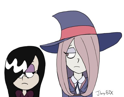 2girls, haiku_(the_loud_house), hair_over_one_eye, hat, jboy32x, little_witch_academia, multiple_girls, sucy_manbavaran