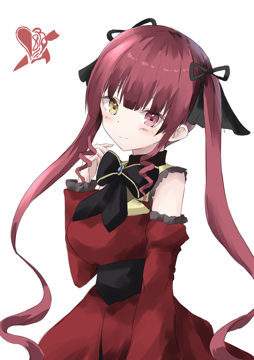1girl, bangs, black_bow, black_ribbon, blush, bow, breasts, closed_mouth