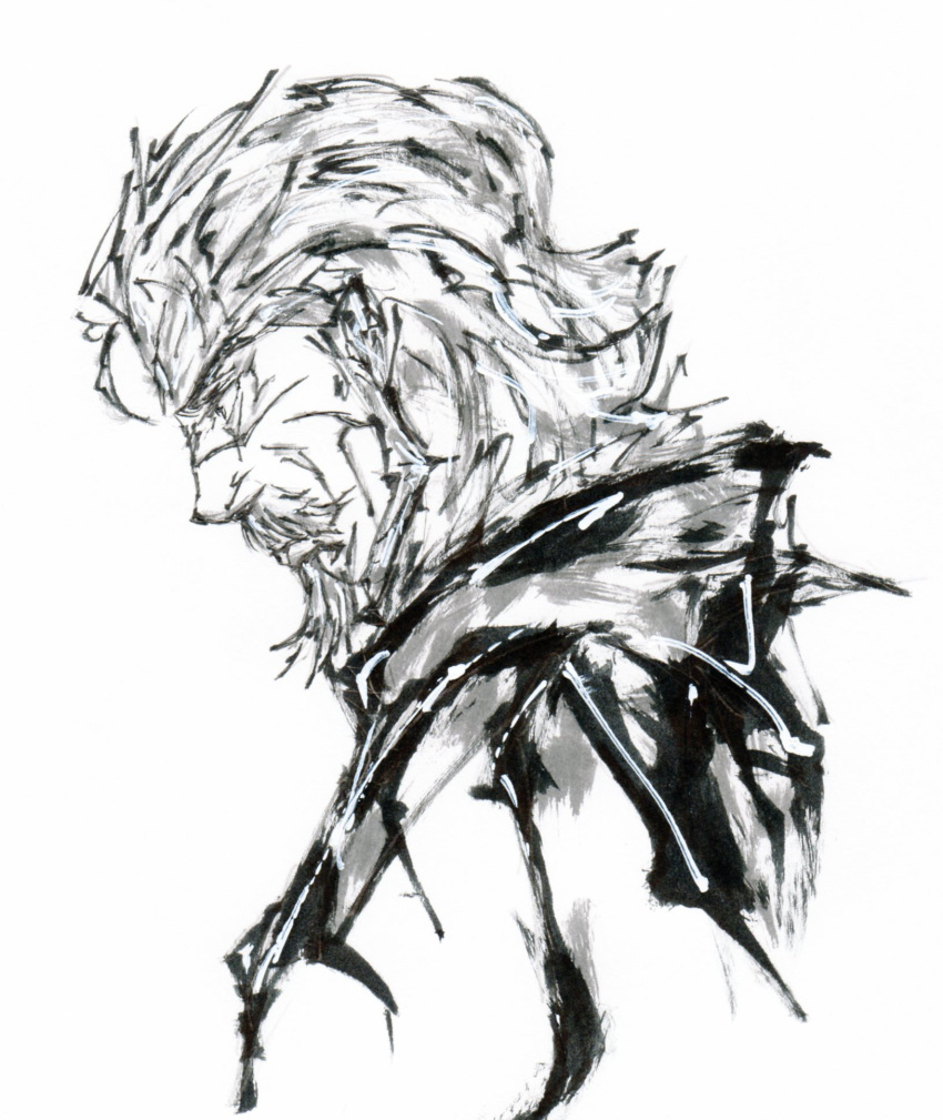 1boy, bardo_rooen, beard, calligraphy_brush_(medium), facial_hair, greyscale, henkyou_no_roukishi, highres
