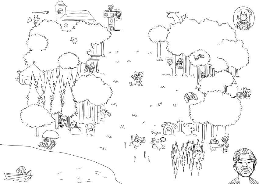 1boy, 6+girls, absurdres, ahoge, akai_haato, aki_rosenthal, amane_kanata, animal_crossing, ankimo_(tokino_sora), azki_(hololive), commentary_request, corn_field, dragon, everyone, fishing_rod, flag, flower, gameplay_mechanics, grass, greyscale, heads-up_display, hidden_folks, highres, himemori_luna, hololive, hoshimachi_suisei, houshou_marine, inugami_korone, kiryuu_coco, kiryuu_coco_(dragon), minato_aqua, minecraft, momosuzu_nene, monochrome, multiple_girls, murasaki_shion, music, nakiri_ayame, natsuiro_matsuri, nekomata_okayu, official_style, omaru_polka, ookami_mio, oozora_subaru, outdoors, ring_fit_adventure, roboco-san, sabaku_chitai, sakura_miko, shirakami_fubuki, shiranui_flare, shirogane_noel, shishiro_botan, singing, sleeping, tent, tetris, tokino_sora, tokoyami_towa, torii, tree, tsunomaki_watame, uruha_rushia, usada_pekora, water, yagoo, yozora_mel, yukihana_lamy, yuujin_a_(hololive), yuzuki_choco