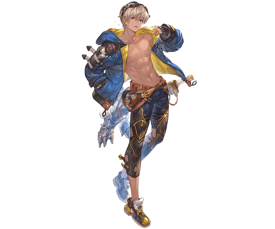1boy, abs, blue_hoodie, collarbone, fingerless_gloves, full_body, gloves, goggles