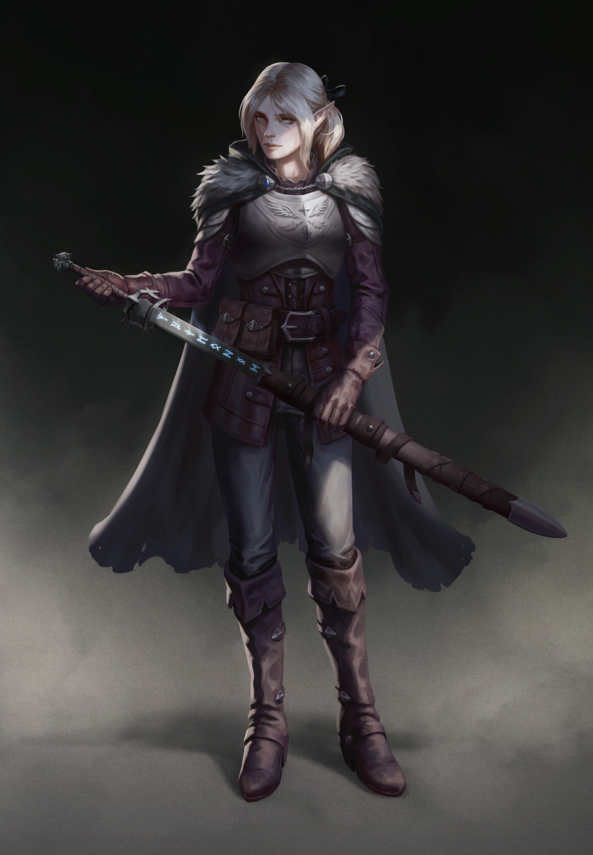 1girl, absurdres, armor, backlighting, belt, belt_pouch, blonde_hair, blue_eyes