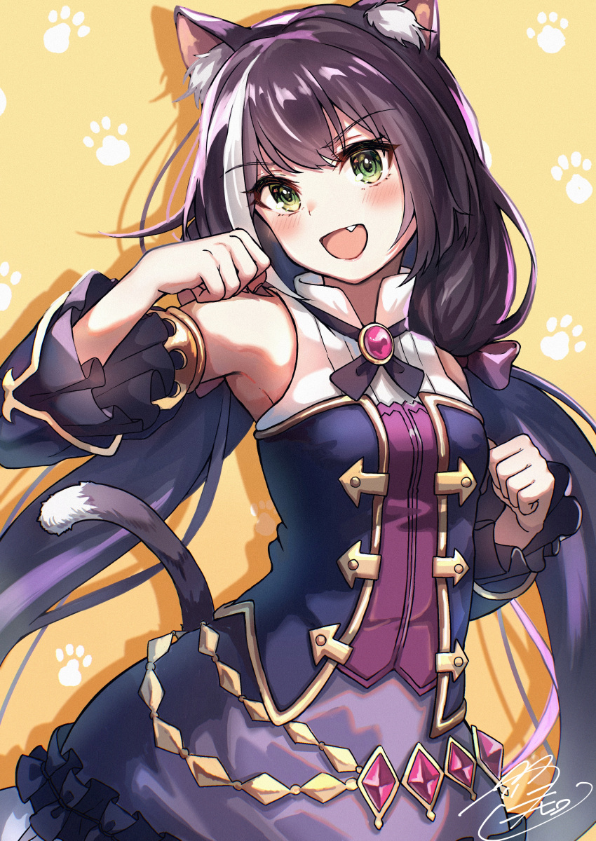1girl, :d, absurdres, animal_ears, arm_up, armpits, bangs, bare_shoulders