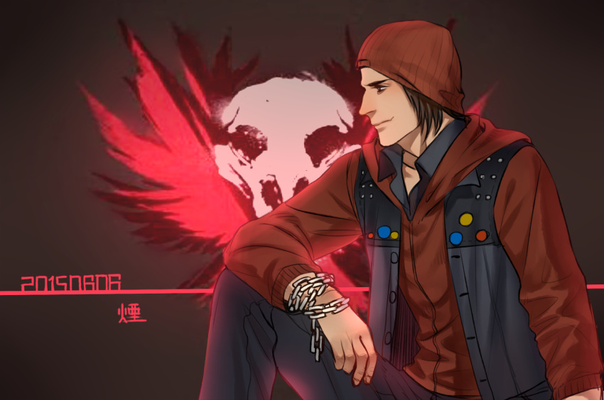 1boy, beanie, brown_hair, cang_fade, chain, dark_persona, dated, delsin_rowe