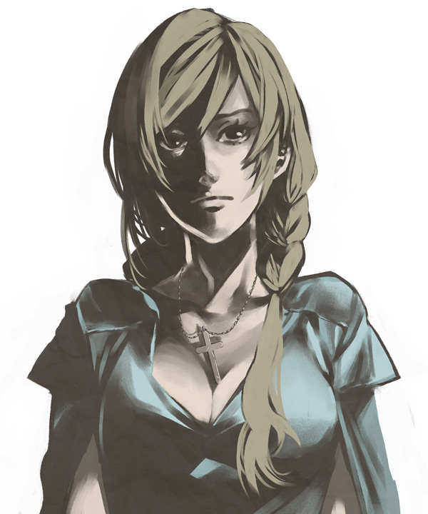 braid, breasts, cleavage, cross, jewelry, mayumio, necklace, original