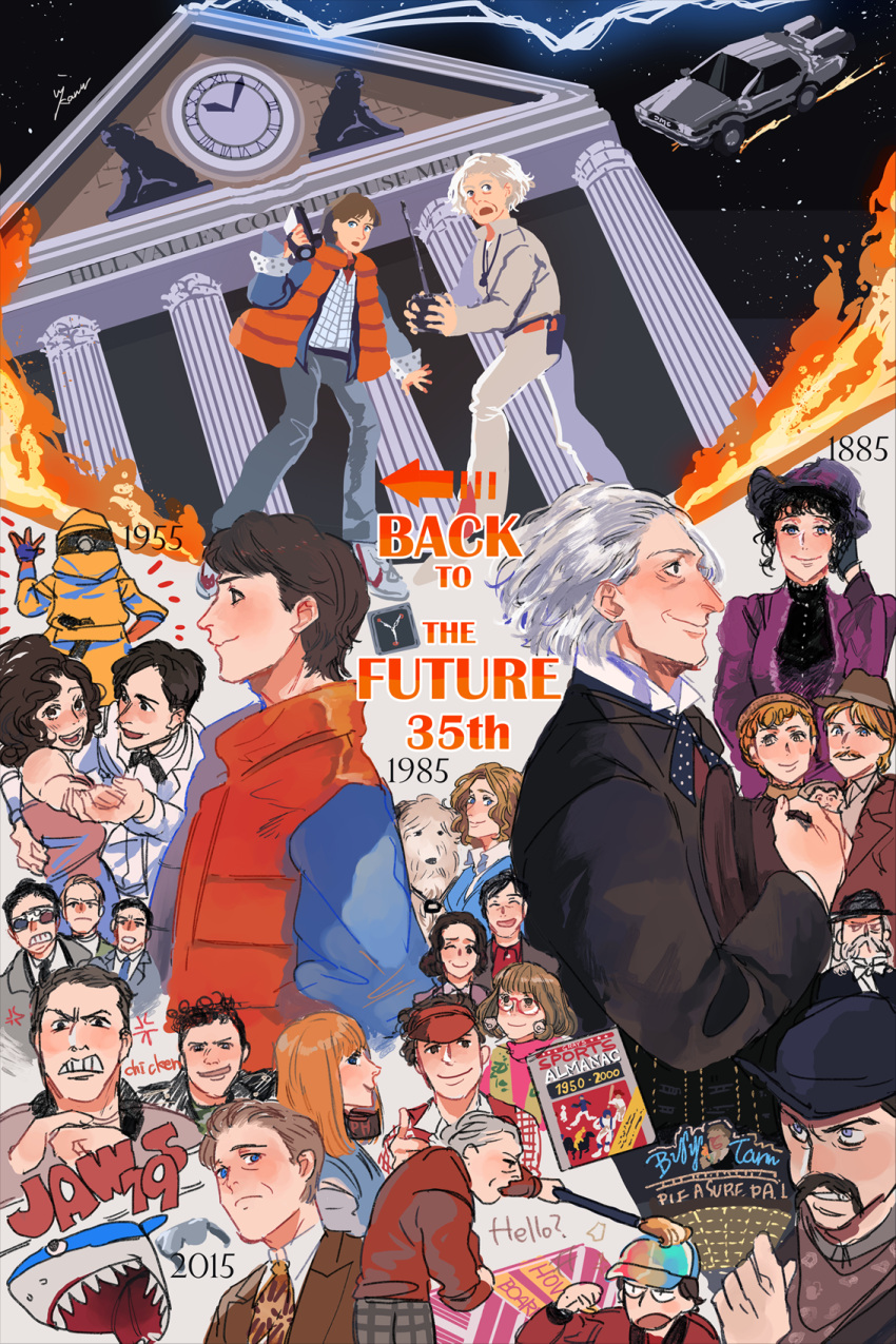 back_to_the_future, biff_tannen, biff_tannen_junior, brown_hair, buford_tannen, clara_clayton, clock, dancing