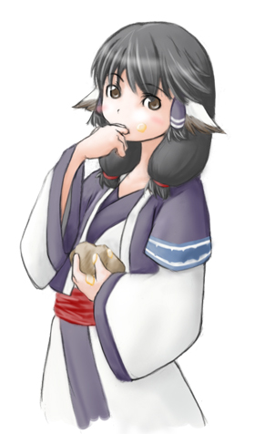 aruru, aruruw, beeko, dog_ears, eating, japanese_clothes, lowres, utawareru_mono, utawarerumono