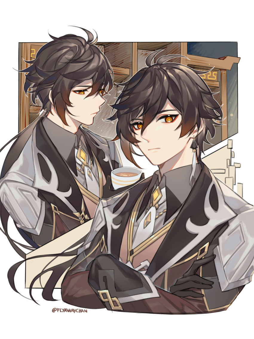 1boy, absurdres, bangs, black_gloves, black_hair, brown_hair, closed_mouth, collar