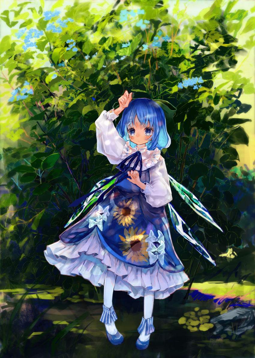 1girl, absurdres, adapted_costume, blue_dress, blue_eyes, blue_footwear, blue_hair, blue_neckwear