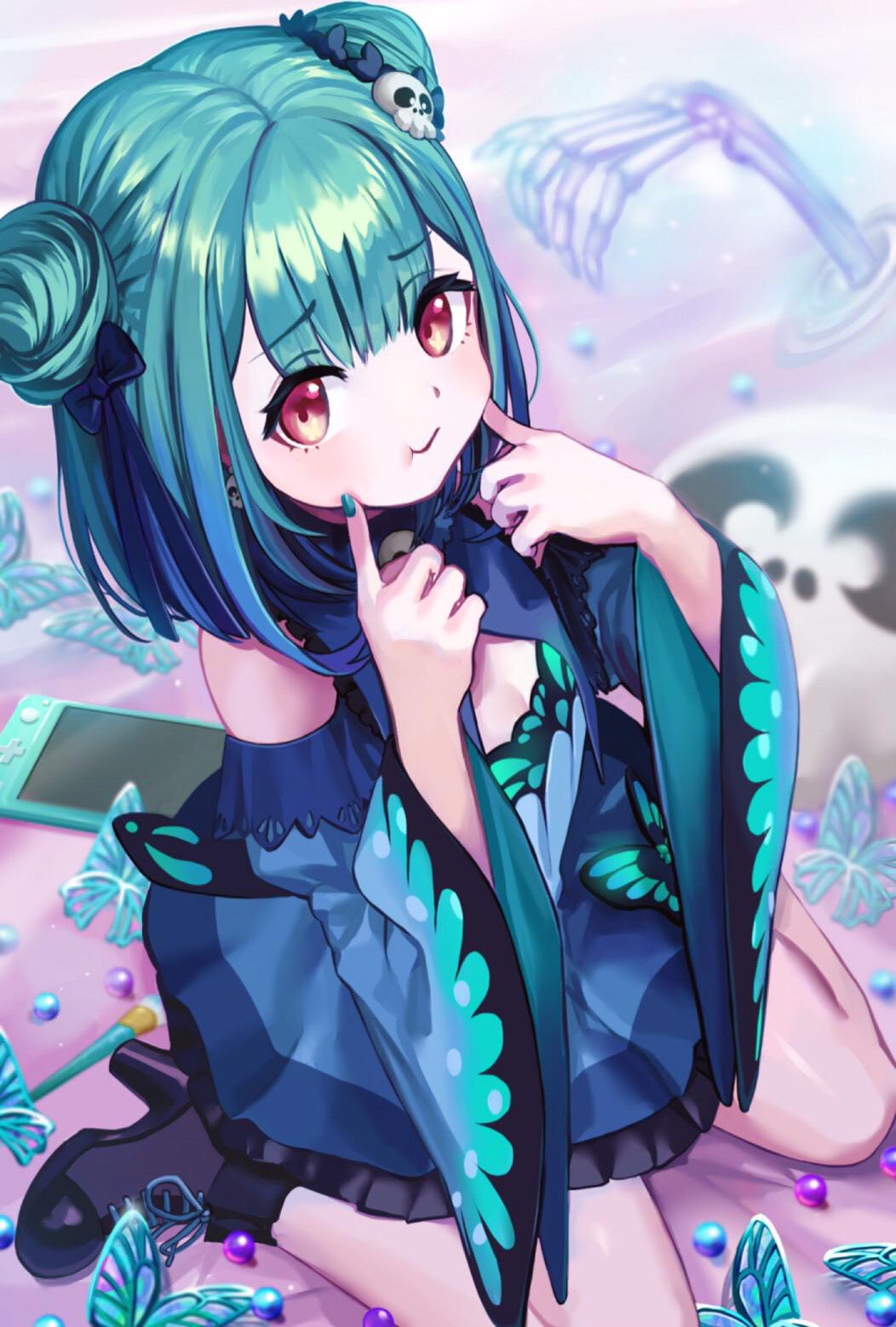 1girl, bangs, blue_dress, blunt_bangs, boots, brown_eyes, cleavage_cutout, clothing_cutout