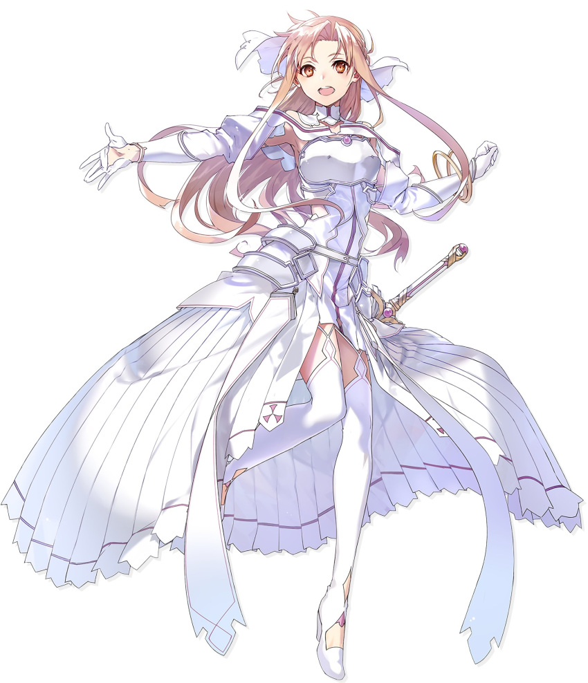 1girl, abec, armor, armored_dress, armpits, asuna_(sao), bare_shoulders, boots