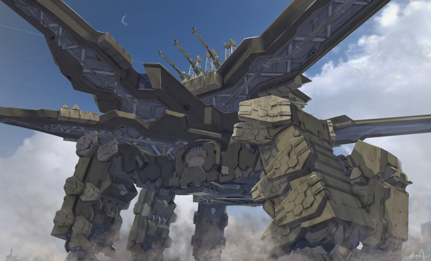 absurdres, armored_core, armored_core:_for_answer, atsajh, clouds, commission, dust, extra_legs