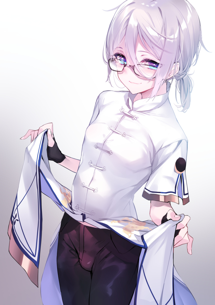 1boy, absurdres, bishounen, black_gloves, blue_eyes, blush, bulge, eyebrows_visible_through_hair