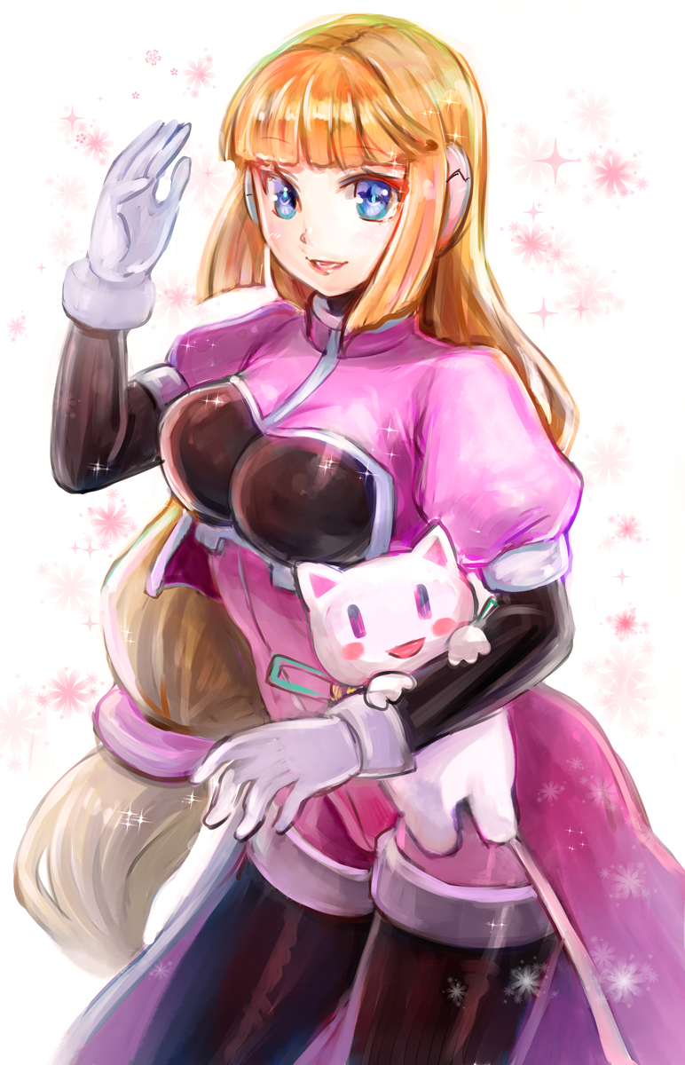 1girl, android, bangs, blonde_hair, blue_eyes, blunt_bangs, blush, breasts