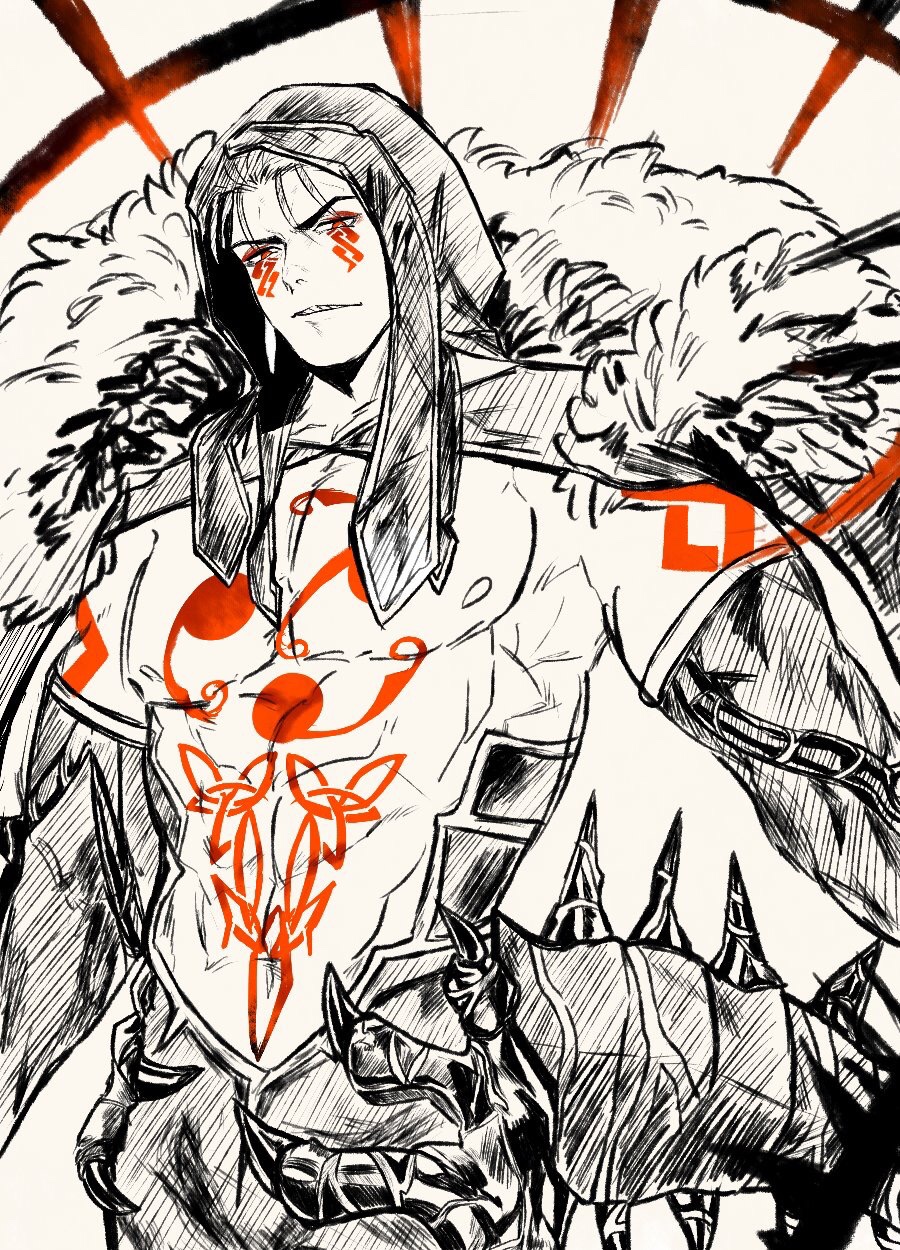 1boy, abs, angry, bodypaint, closed_mouth, cu_chulainn_(fate)_(all), cu_chulainn_alter_(fate/grand_order), dark_persona