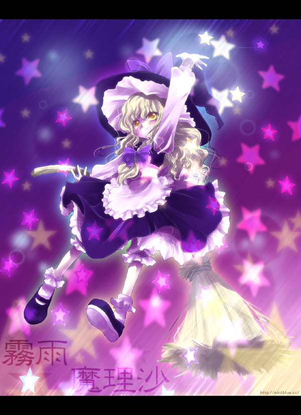 broom, broom_riding, hair_ribbon, hair_ribbons, hat, kirisame_marisa, komomo_riri, long_hair