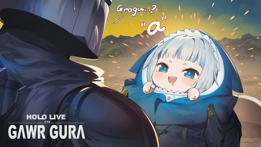 1boy, 1girl, absurdres, animal_hood, armor, bangs, blue_eyes, blue_hair