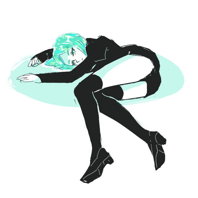1other, ambiguous_gender, androgynous, ashleyloob, black_footwear, black_legwear, crystal_hair, gem_uniform_(houseki_no_kuni)