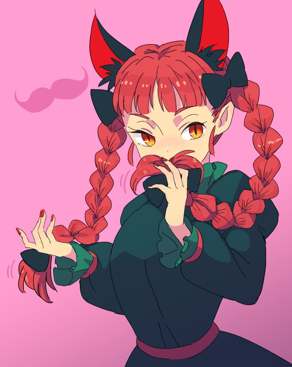 1girl, animal_ears, bangs, black_bow, bow, braid, cat_ears, cat_girl