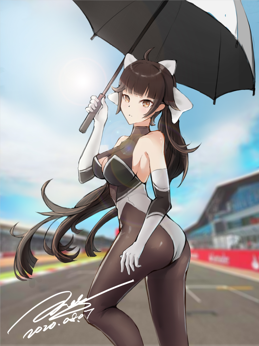 1girl, 2020, ass, azur_lane, bare_shoulders, bodystocking, bow, breasts
