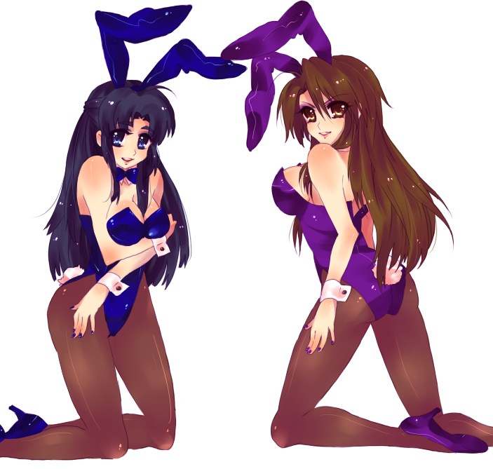 aninal_ears, asakura_ryouko, breasts, bunny_ears, bunnysuit, cleavage, genderswap, itsuki_koizumi_(female), koizumi_itsuki, koizumi_itsuki_(female), pantyhose, rabbit_ears, suzumiya_haruhi_no_yuuutsu, tashimo