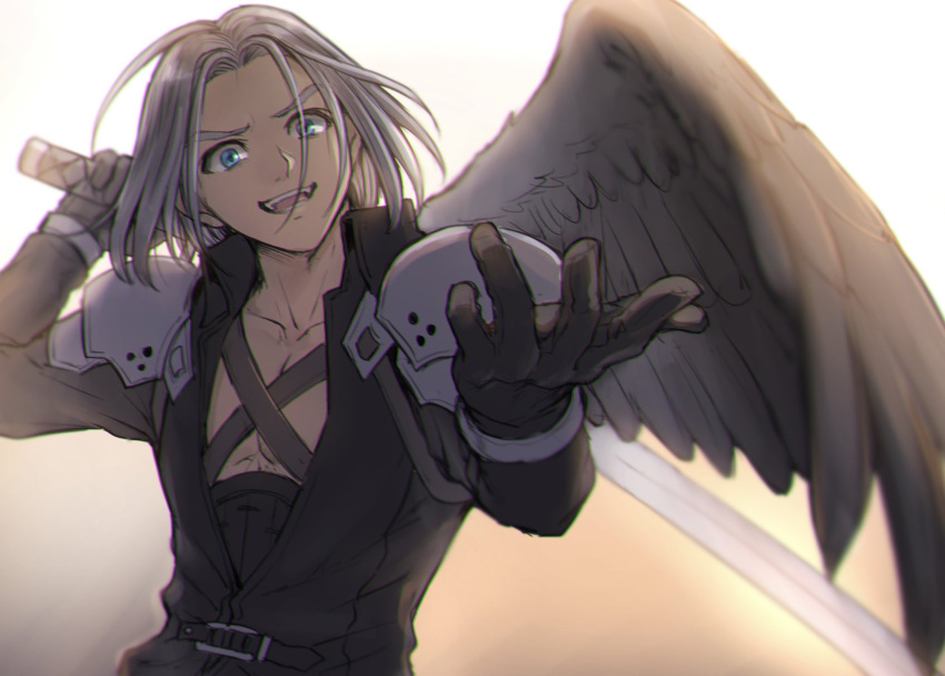 1boy, black_gloves, black_jacket, black_wings, collarbone, commentary_request, cosplay, dragon_quest