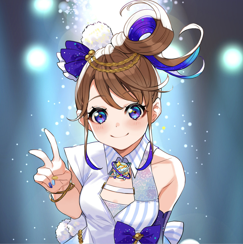 1girl, bangs, blue_background, blue_bow, blue_eyes, blue_hair, blue_nails, bow