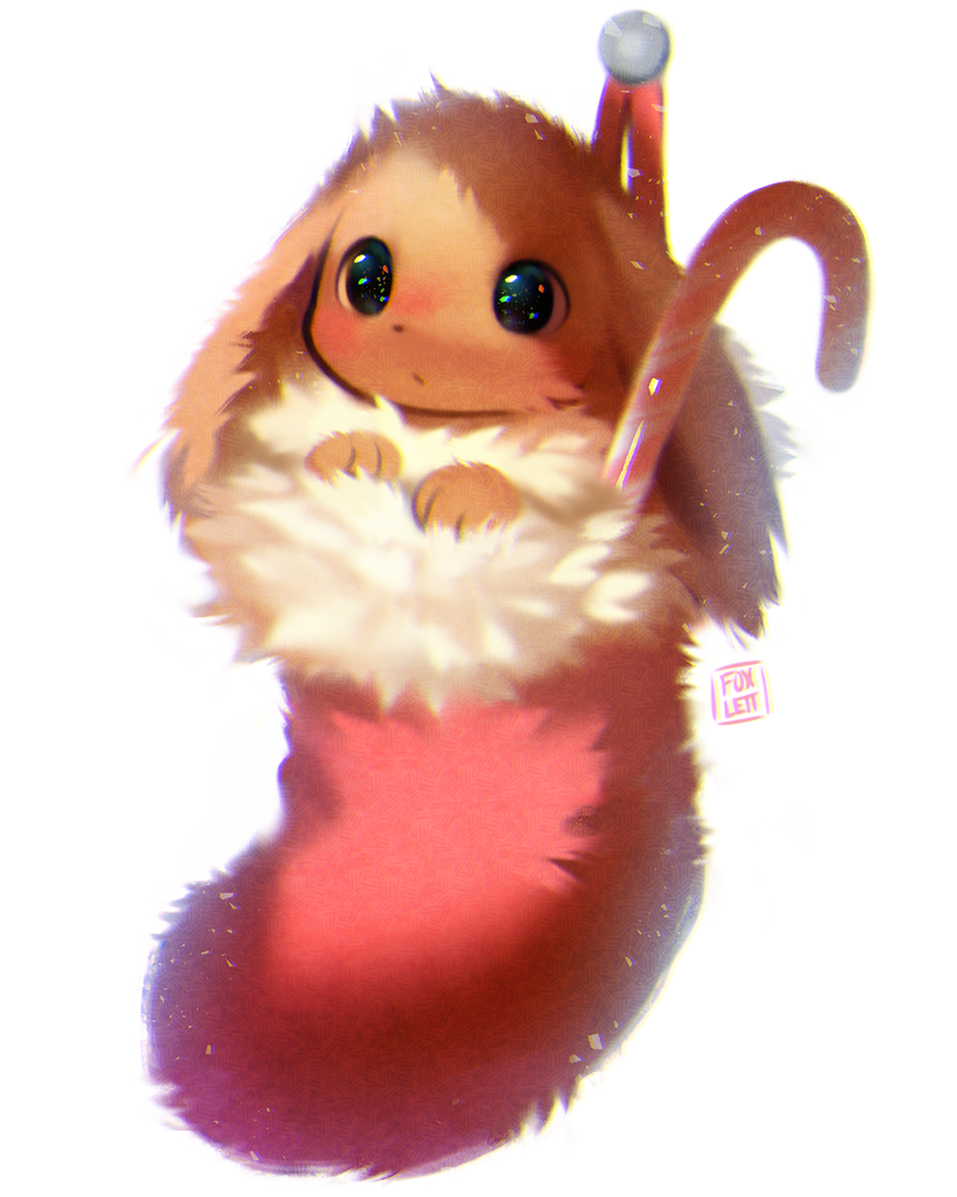 artist_name, black_eyes, blush, candy, candy_cane, christmas, christmas_stocking, chromatic_aberration