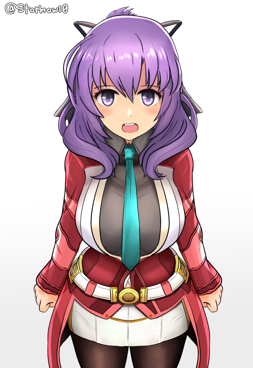 1girl, absurdres, ao_no_kiseki, belt, black_legwear, black_shirt, blue_neckwear, blush
