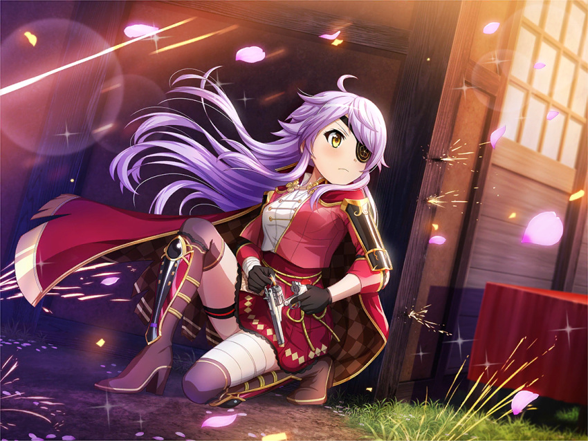 1girl, brown_eyes, dress, eyepatch, grass, long_hair, official_art, otonashi_ichie