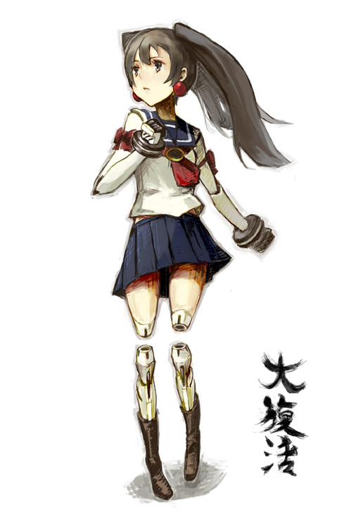 brown_hair, cave_(developer), cyborg, dodonpachi, dodonpachi_daifukkatsu, earrings, houru, jewelry