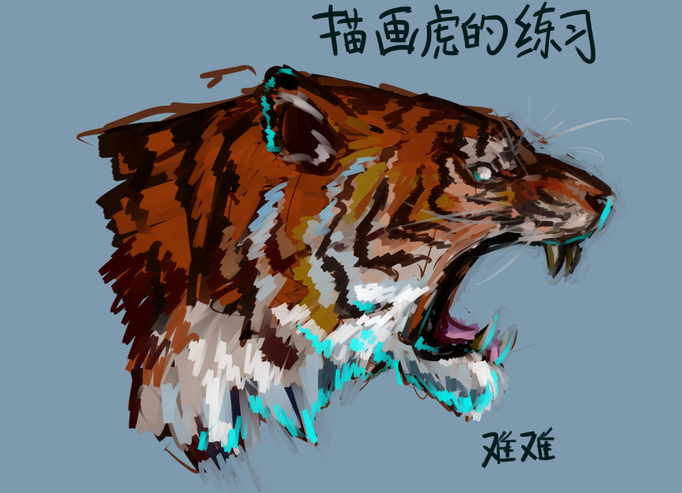 animal, blue_background, no_humans, no_pupils, open_mouth, original, simple_background, sketch