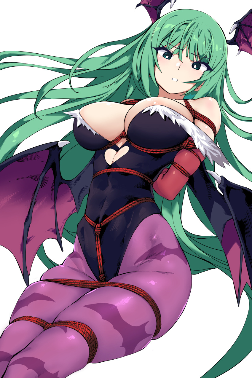 1girl, absurdres, animal_print, arms_behind_back, bat_print, bat_wings, bdsm, bondage