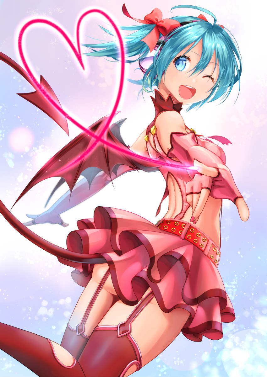 1girl, absurdres, ahoge, aira_(exp), aqua_hair, bare_shoulders, belt, commentary