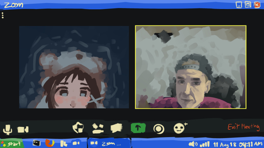 1boy, 1girl, absurdres, animal_costume, asymmetrical_hair, backwards_hat, baseball_cap, bear_costume