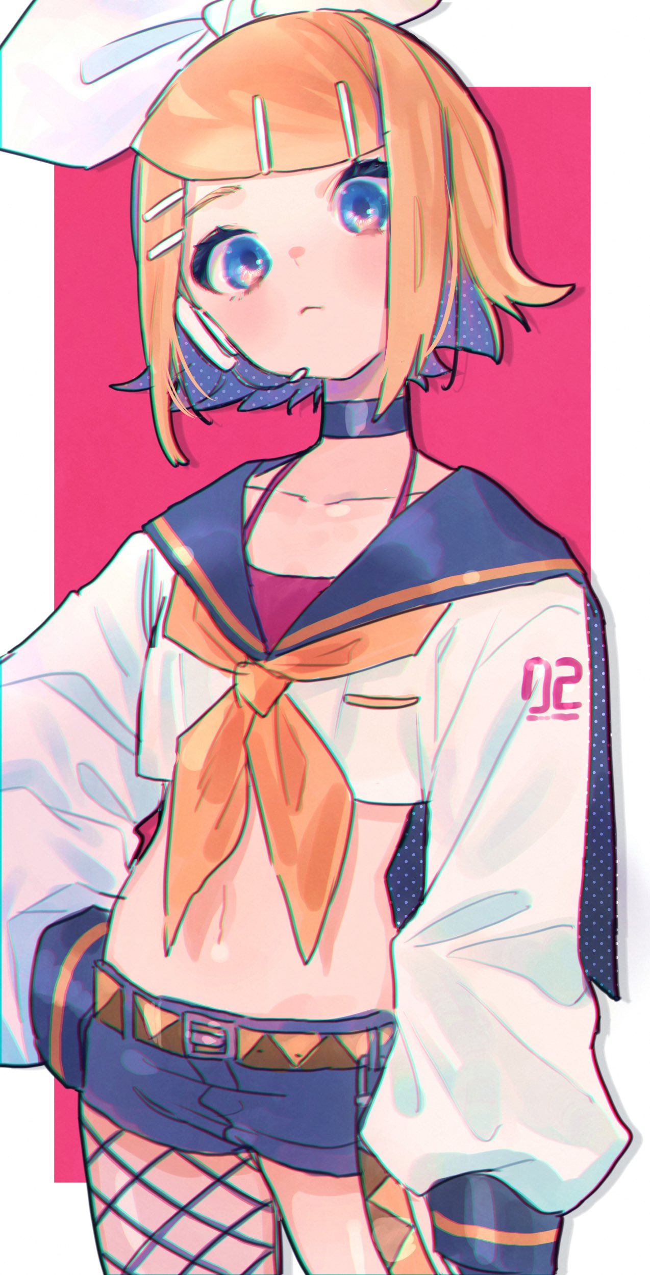 1girl, absurdres, black_choker, black_sailor_collar, blonde_hair, blue_eyes, blush, bow