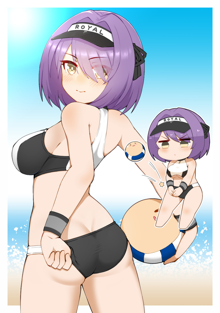 1girl, alternate_costume, ass, azur_lane, ball, bangs, bare_shoulders, beach