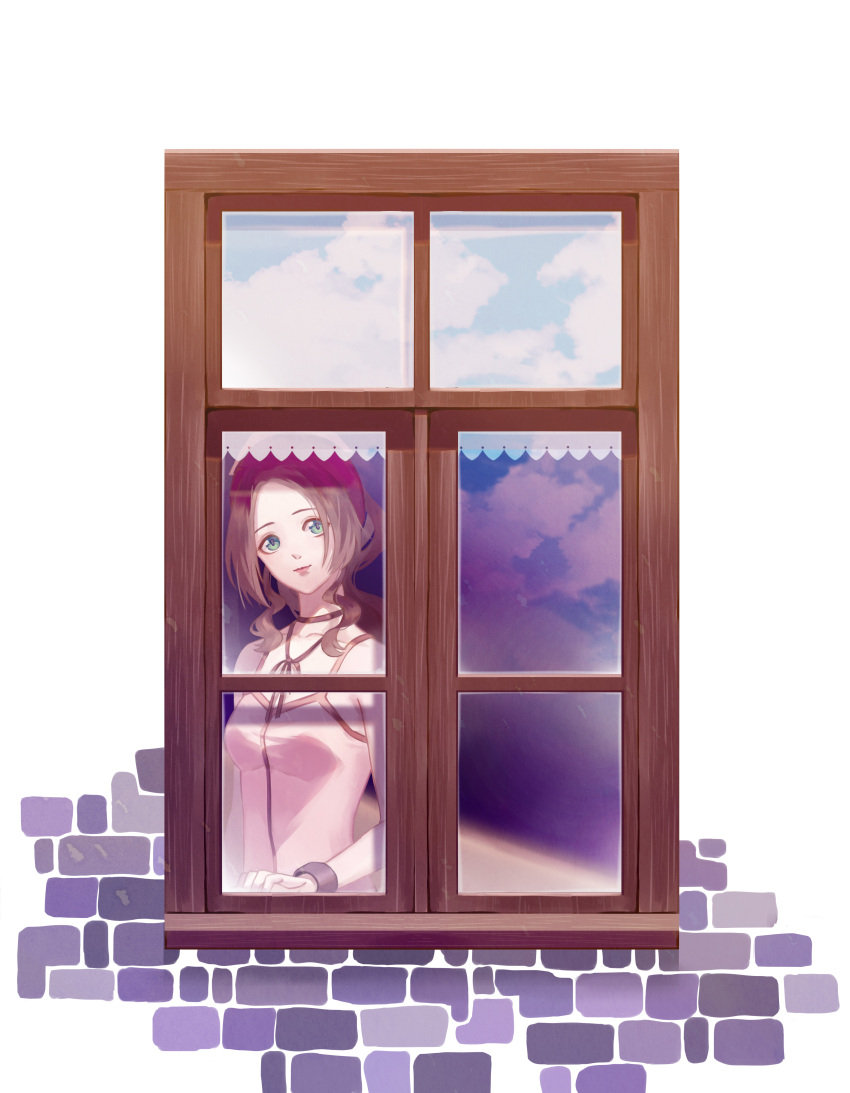 1girl, absurdres, aerith_gainsborough, bracelet, brown_hair, dress, final_fantasy, final_fantasy_vii