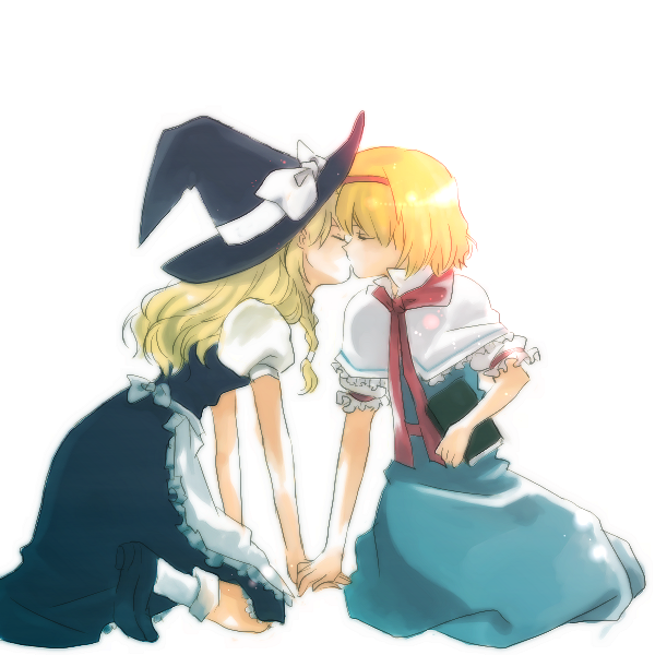 alice_margatroid, bad_id, blonde_hair, kirisame_marisa, kiss, multiple_girls, mutual_yuri, natsume_(menthol), natsume_(n-k), touhou, yuri