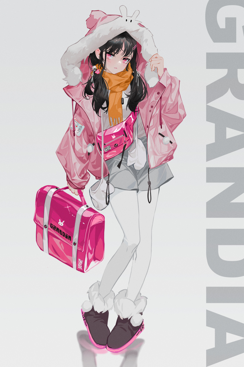 1girl, absurdres, animal_print, artist_name, black_hair, blush, brown_hair, bunny_print