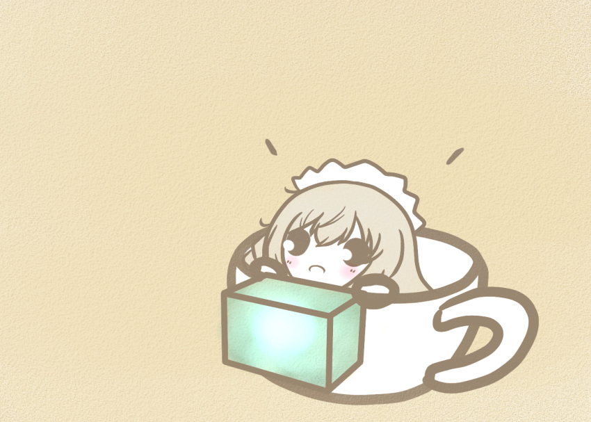 1girl, azur_lane, chibi, cup, hermione_(azur_lane), holding, in_container, in_cup
