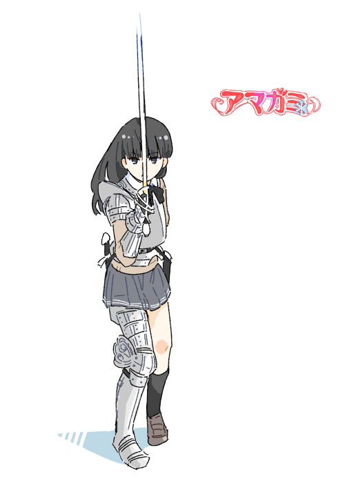1girl, amagami, armor, asymmetrical_armor, ayatsuji_tsukasa, bangs, basket_hilt, black_hair
