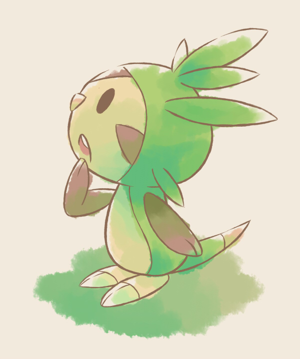 :o, black_eyes, chespin, commentary_request, creature, full_body, gen_6_pokemon, no_humans